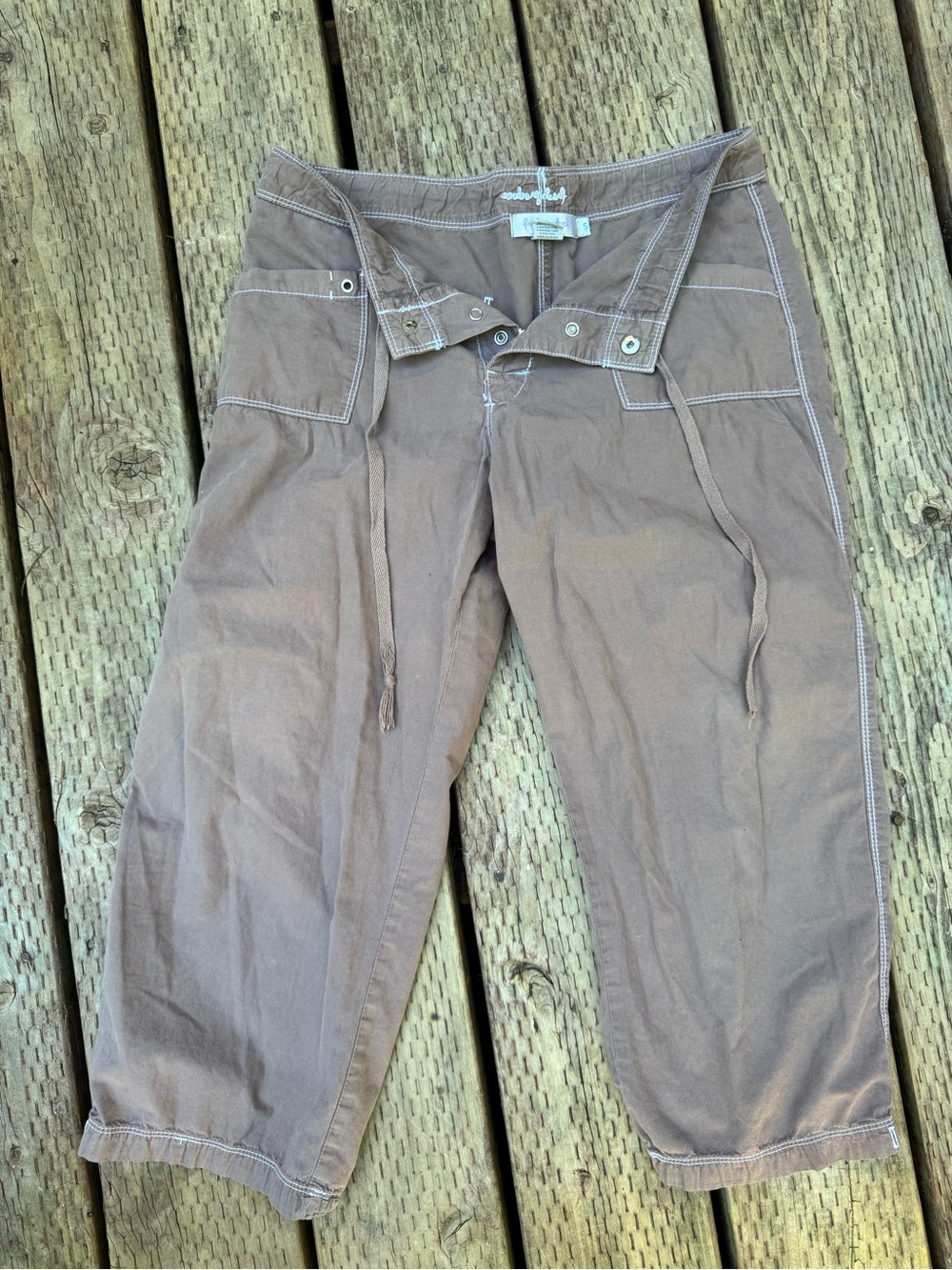 fresh produce Brown Casual Lightweight Pants with White Stitching